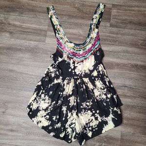 Billabong Vtg 90s Mini Shorts Romper Tank Top Boho Hippie Black Tie Dye Medium